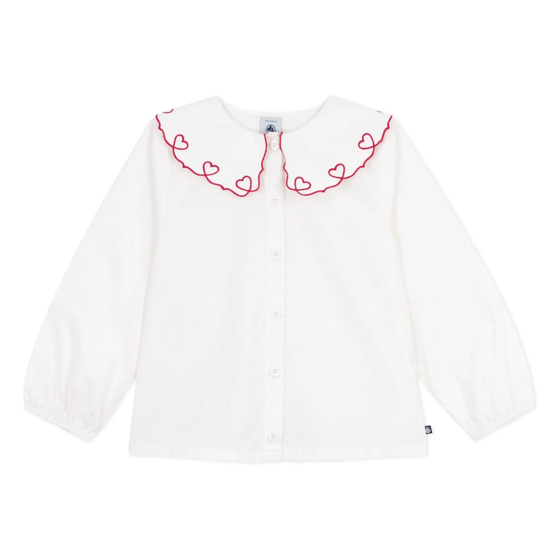 Petit Bateau White Organic Cotton Blouse With Heart Collar