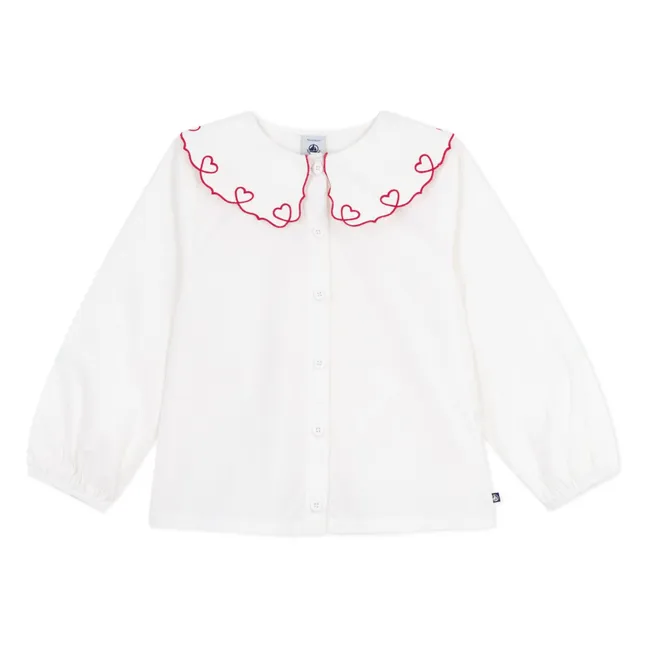 Blouse Col Cœurs Coton Bio | Blanc