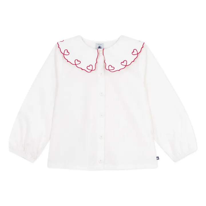 Blouse Col Cœurs Coton Bio | Blanc- Image produit n°0