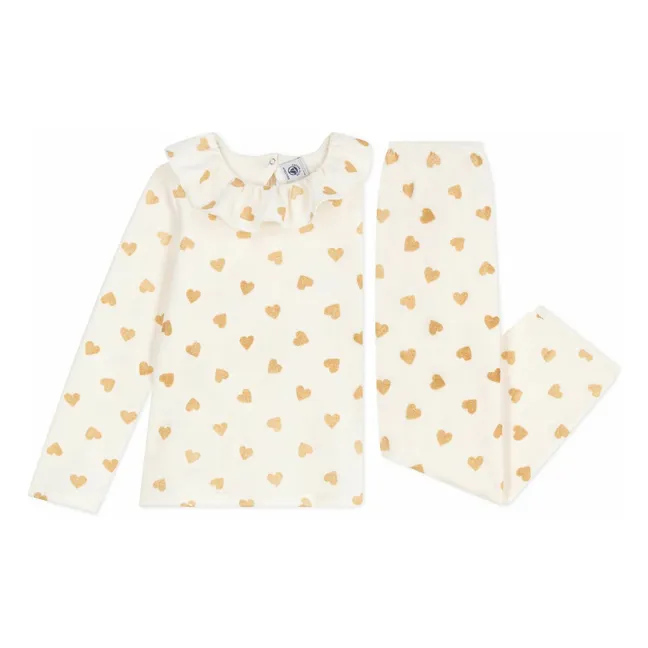 Ruffled Pyjamas Glitter Hearts Organic Cotton | Ecru