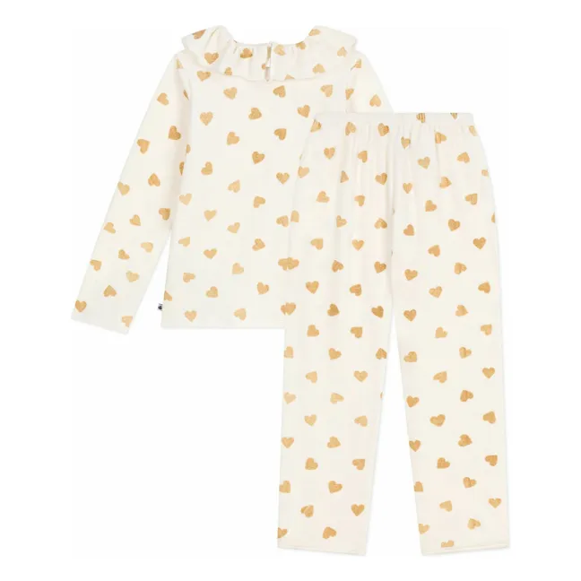 Pyjama Volants Cœurs Pailletés Coton Bio | Ecru