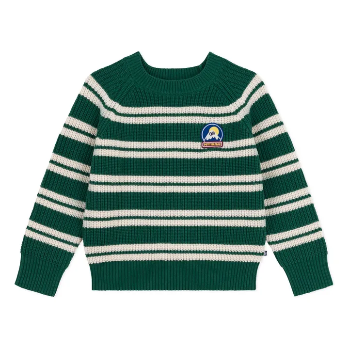 Jersey a rayas con logo de lana | Verde Abeto- Imagen del producto n°0