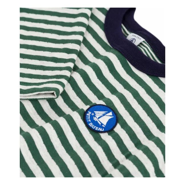 T-shirt Rayé Logo Coton Bio | Vert