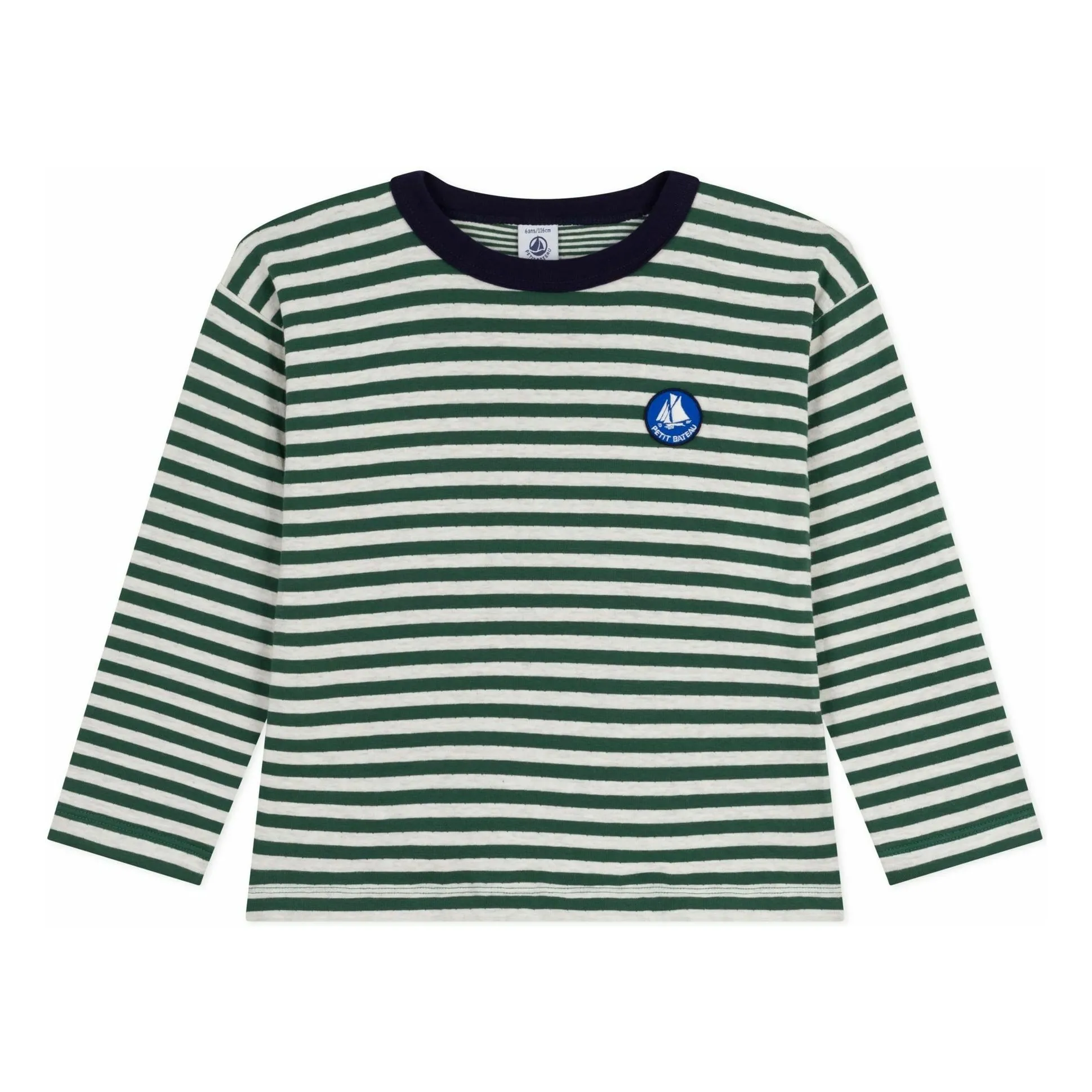 Petit Bateau Boys Green Striped T-Shirt Logo Organic Cotton
