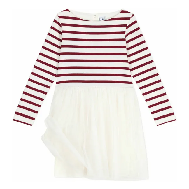 Robe Rayée Tulle | Ecru