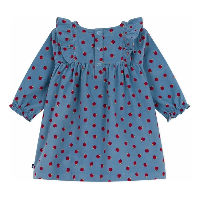 Robe Volants Pommes Velours Côtelé Coton Bio | Bleu