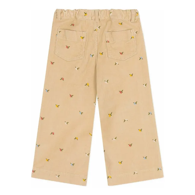 Pantalon Fleuri Velours Côtelé | Beige