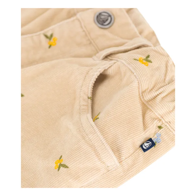 Pantalon Fleuri Velours Côtelé | Beige