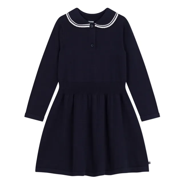 Robe Pull Col Claudine Coton Bio | Bleu marine