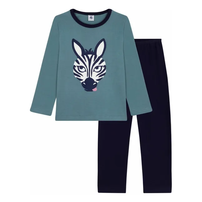 Pyjama aus Bio-Baumwolle Zebra | Blau