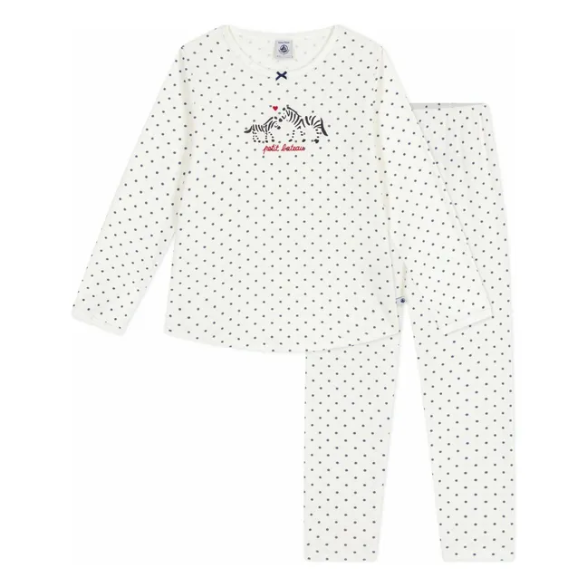 Pyjama aus Bio-Baumwolle mit Zebra-Punkten | Weiß