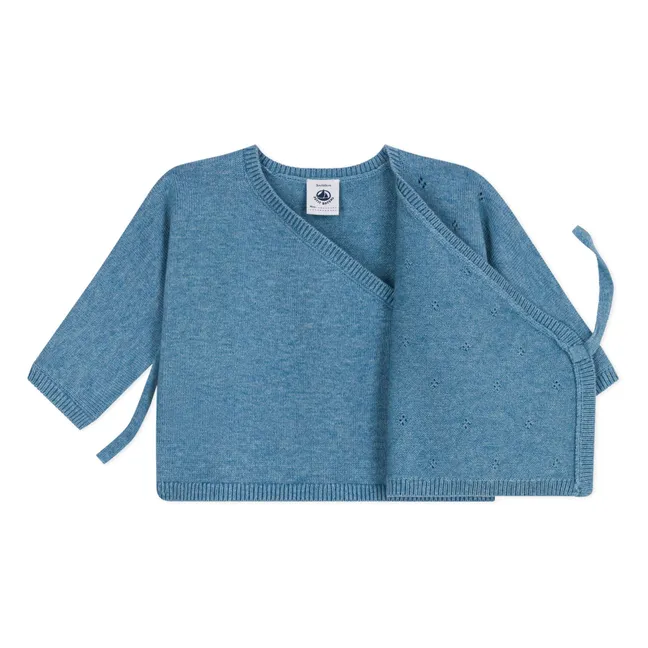 Gilet Cache-Cœur Pointelle Laine | Bleu ciel