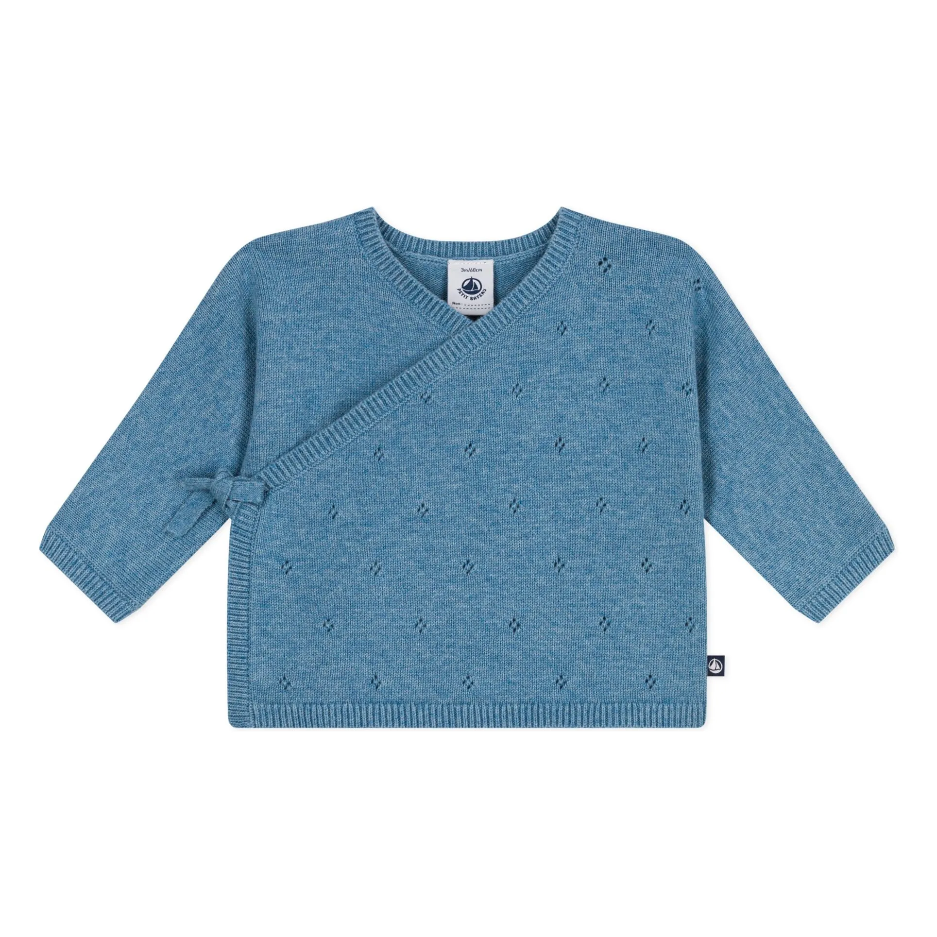 Petit Bateau Light Blue Pointelle Laine Wrap Cardigan