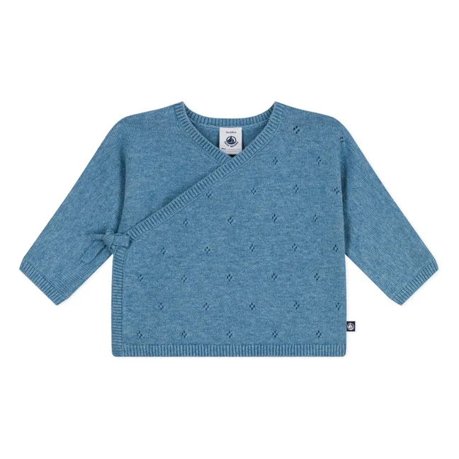 Gilet Cache-Cœur Pointelle Laine | Bleu ciel