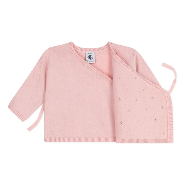 Gilet Cache-Cœur Pointelle Laine | Rose