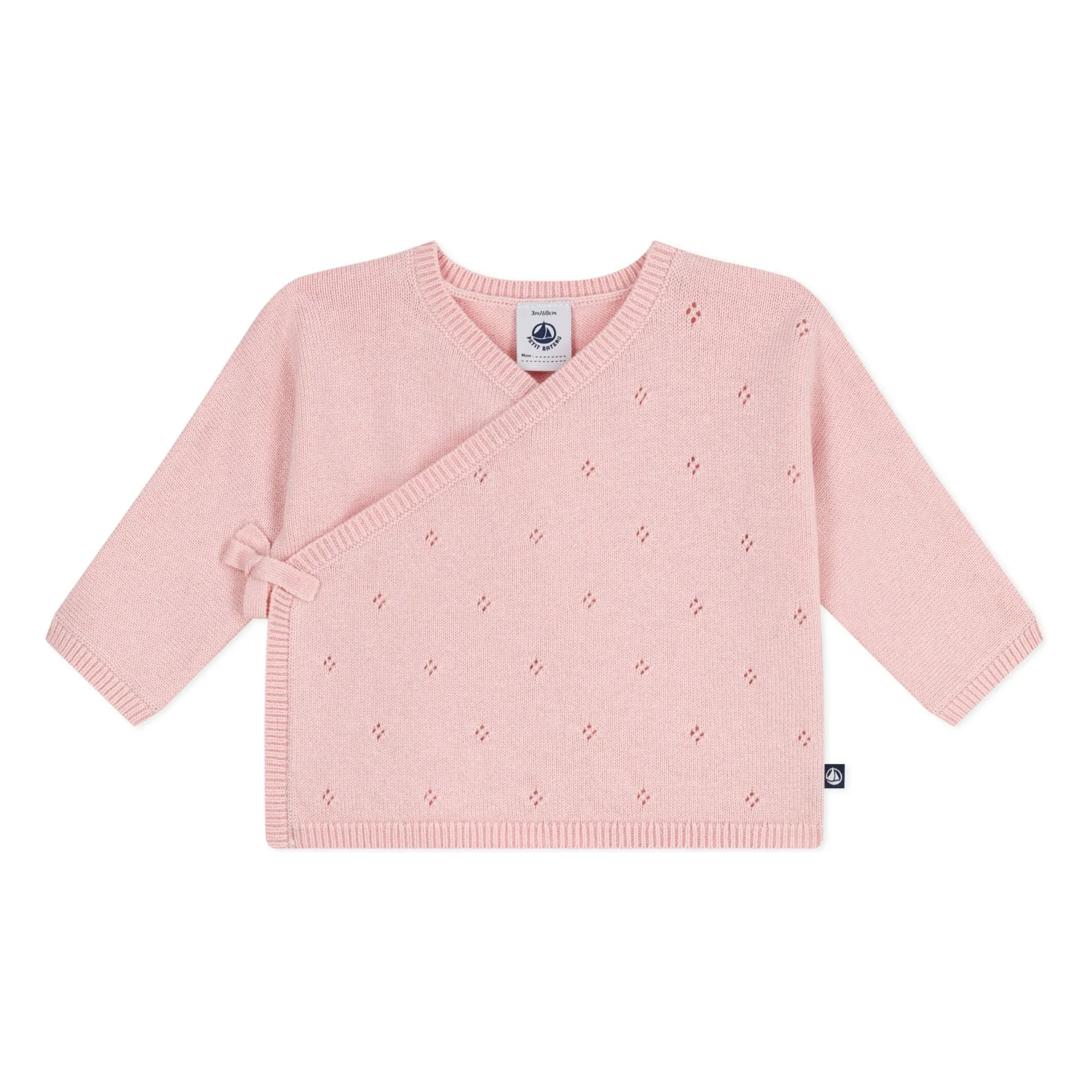 Petit Bateau Pink Pointelle Laine Wrap Cardigan