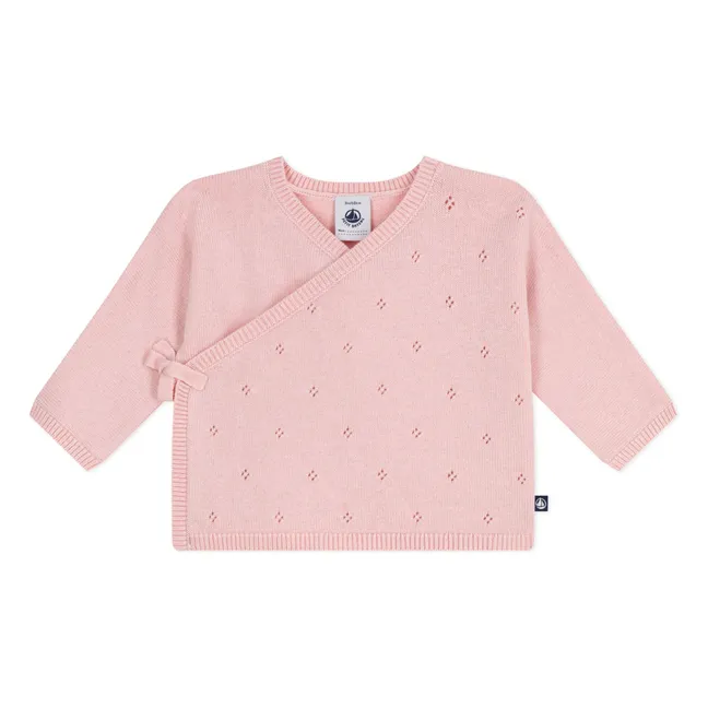 Gilet Cache-Cœur Pointelle Laine | Rose
