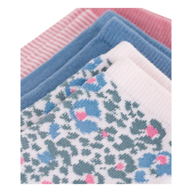 Satz von 3 Paar blumigen Socken | Rosa