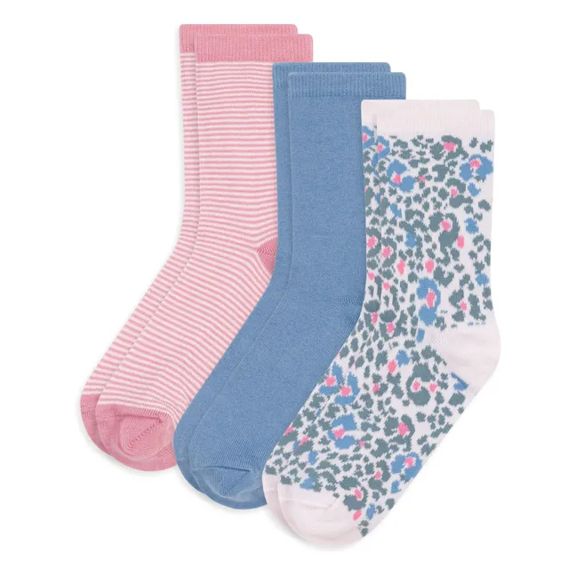 Satz von 3 Paar blumigen Socken | Rosa