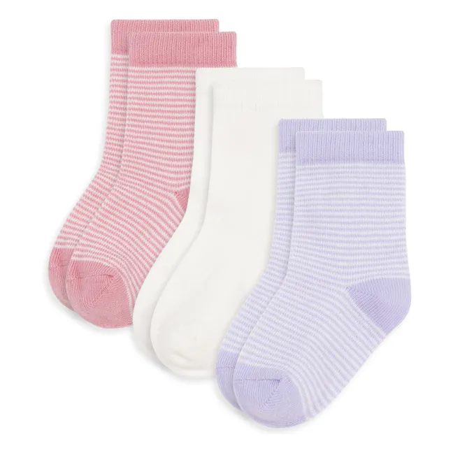 Lot de 3 Paires de Chaussettes Côtelées Rayées | Rose