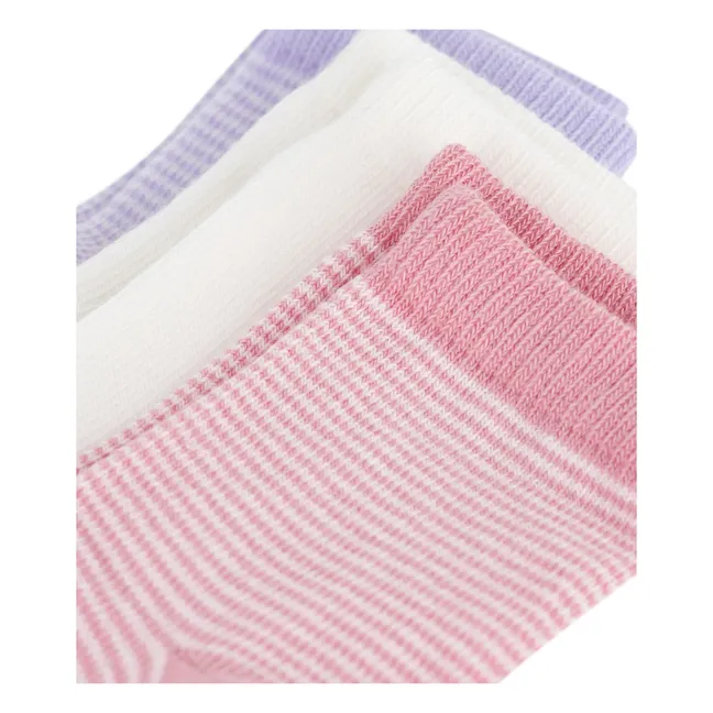 Lot de 3 Paires de Chaussettes Côtelées Rayées | Rose