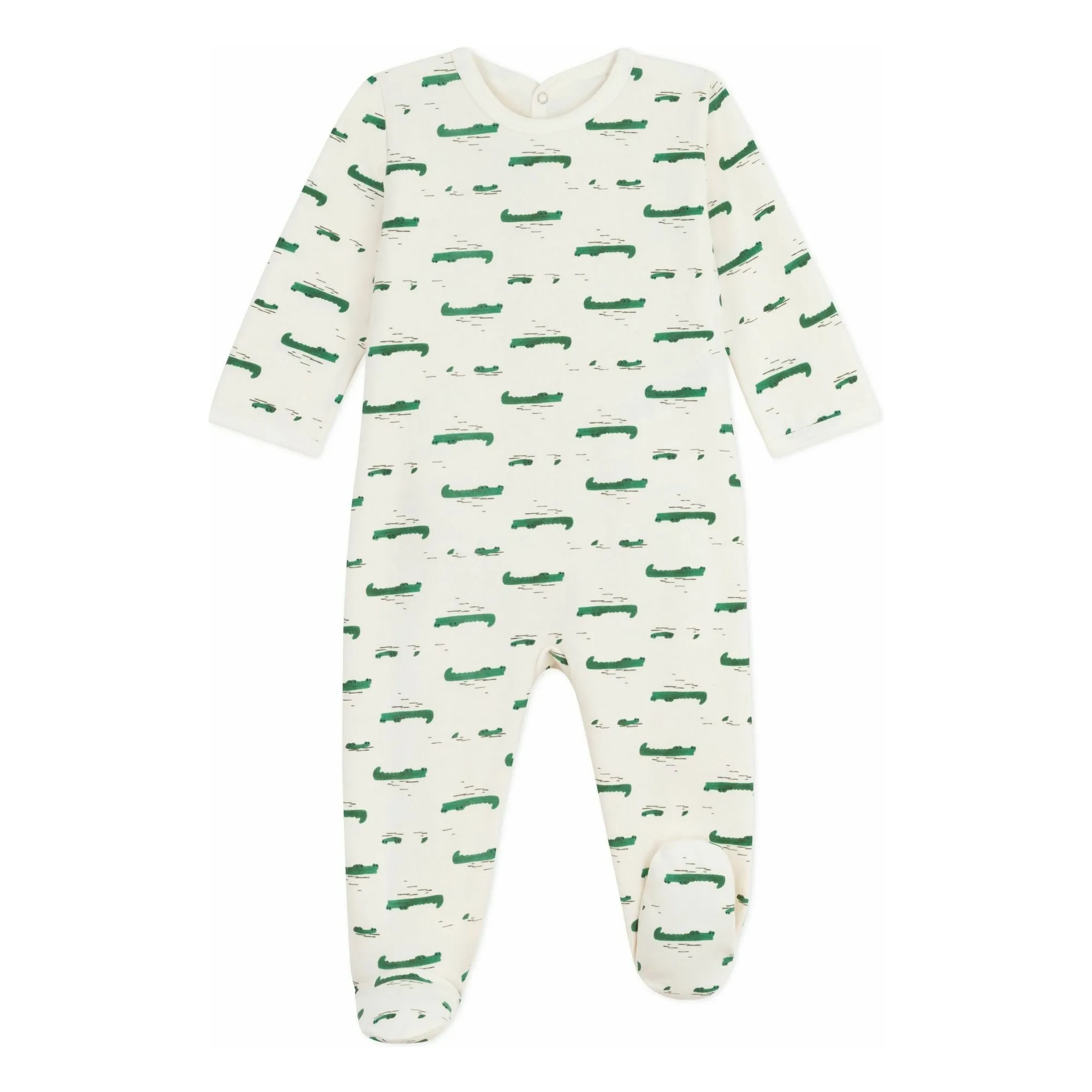 Petit Bateau Ecru Pyjamas Dors Bien Pont Dos Crocodiles Organic Cotton