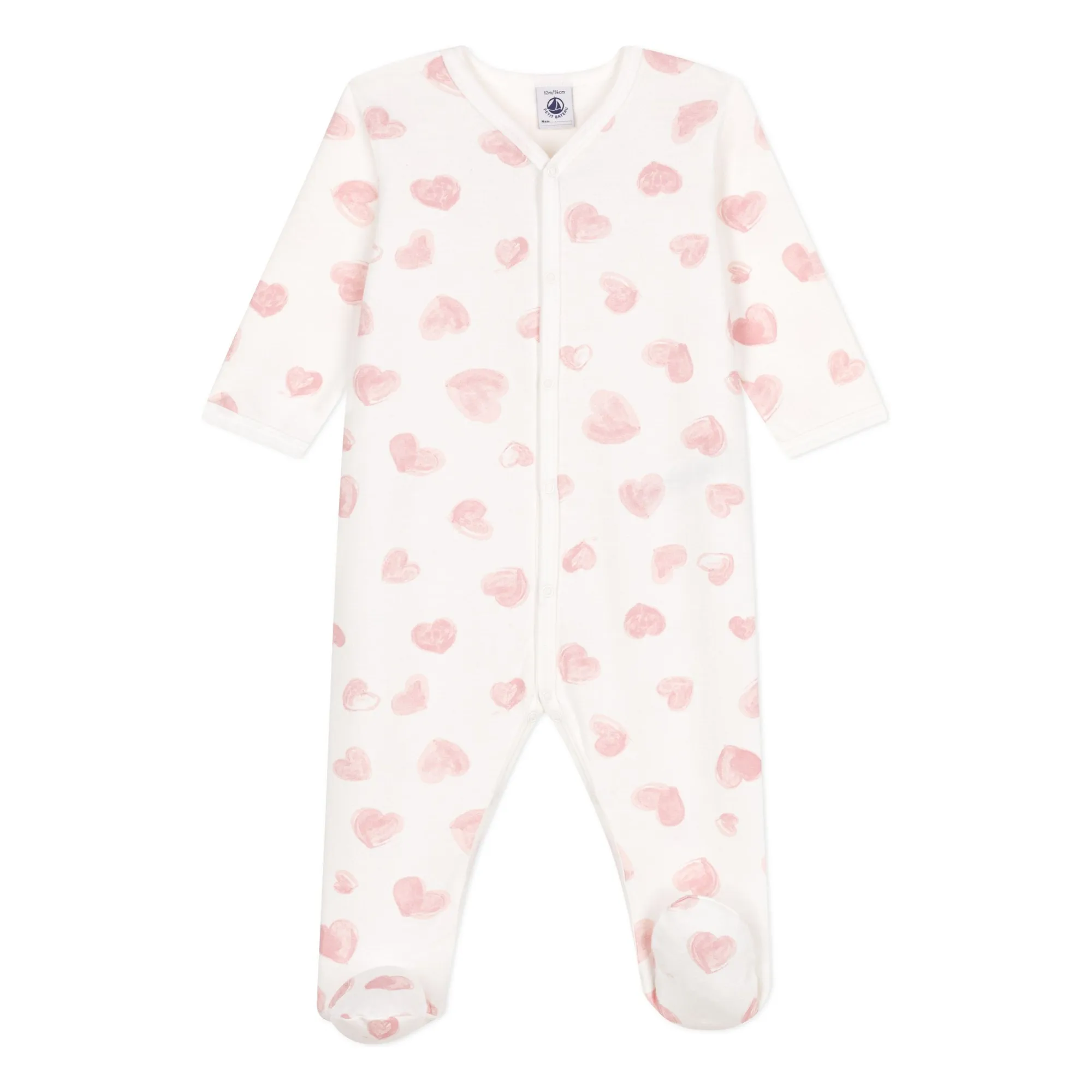 Petit Bateau Pink Pyjama Sleep Well Thick Hearts Organic Cotton