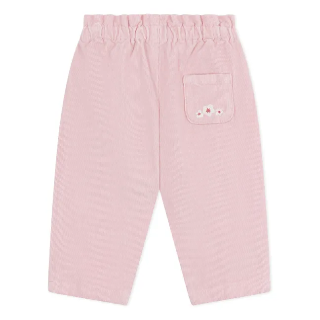 Pantalon Velours Côtelé Fleurs | Rose