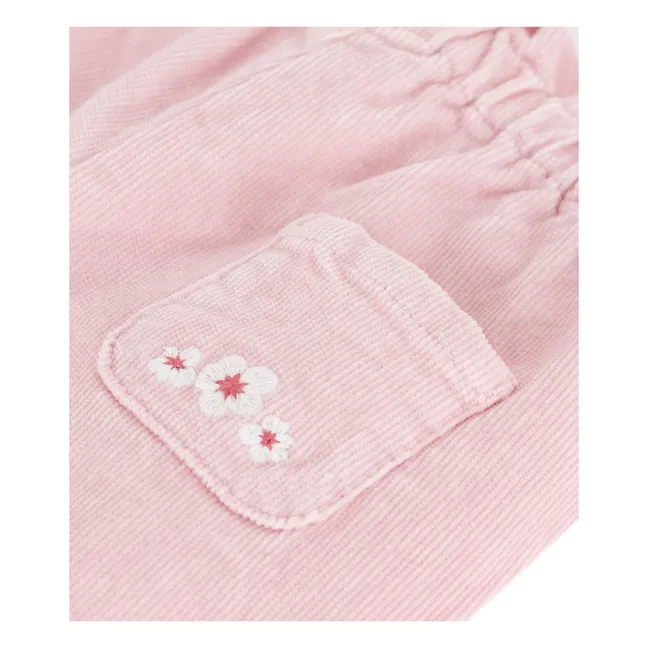 Pantalon Velours Côtelé Fleurs | Rose