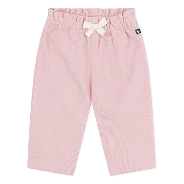 Pantalon Velours Côtelé Fleurs | Rose