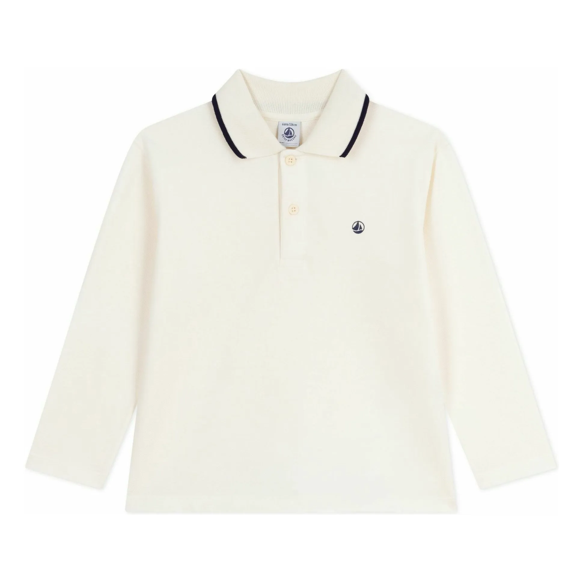 Petit Bateau Ecru Organic Cotton Polo Shirt With Contrasting Edges