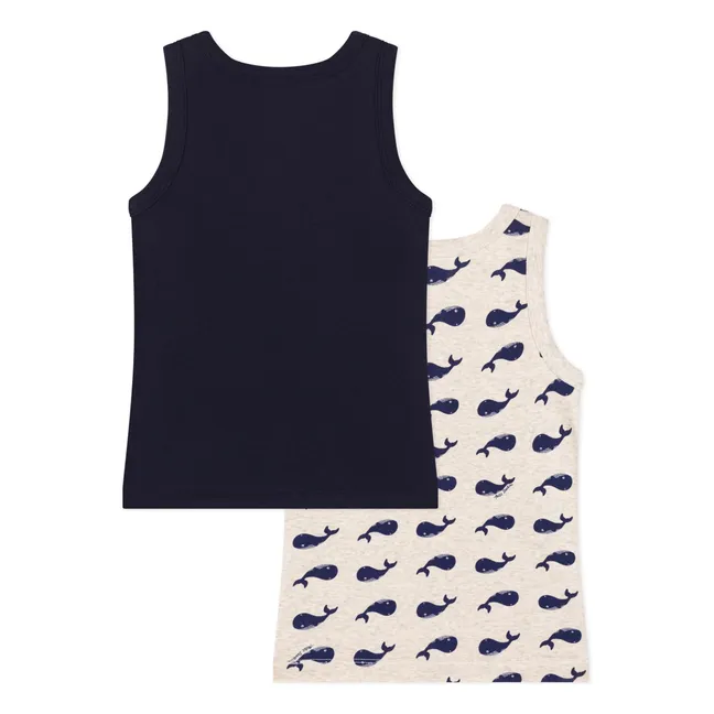 2er-Set Bio-Baumwoll-Wal-Tank-Tops | Beige meliert
