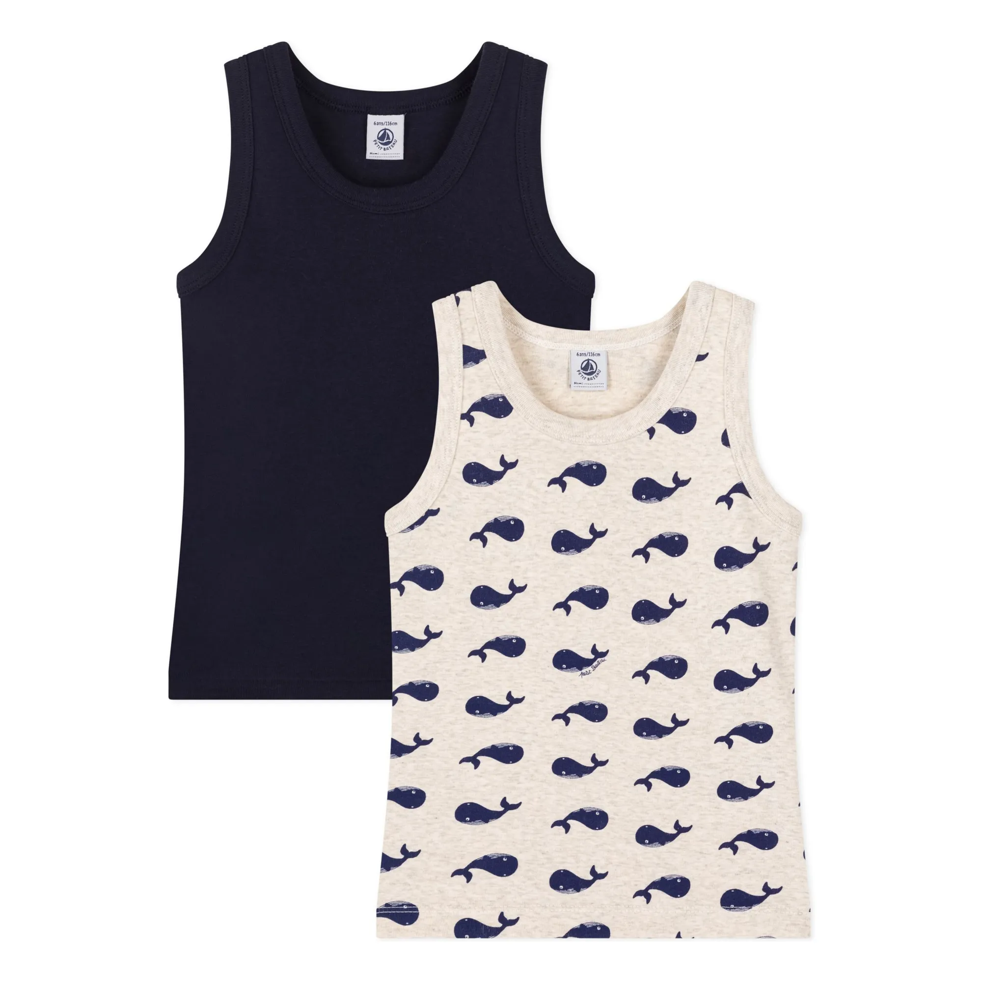 Petit Bateau Heather Beige Set Of 2 Organic Cotton Whale Tank Tops