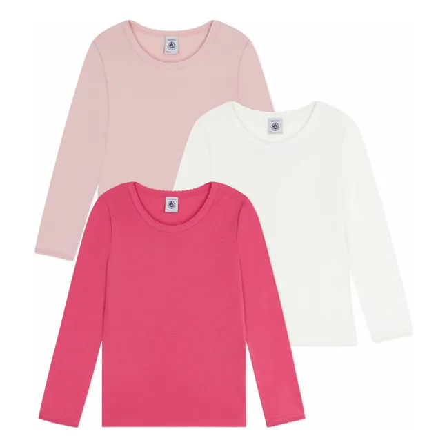 Lot 3 T-shirts Unis Girly Coton Bio | Rose