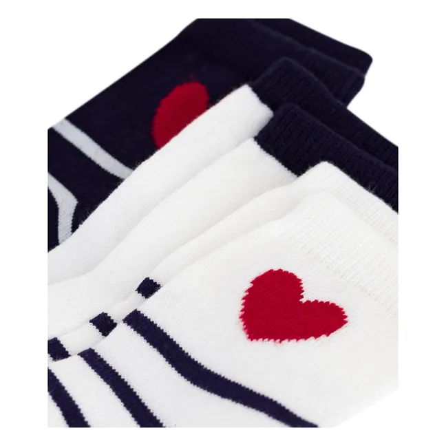 3er-Set Socken mit Herzstreifen | Weiß