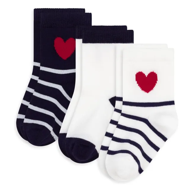 3er-Set Socken mit Herzstreifen | Weiß