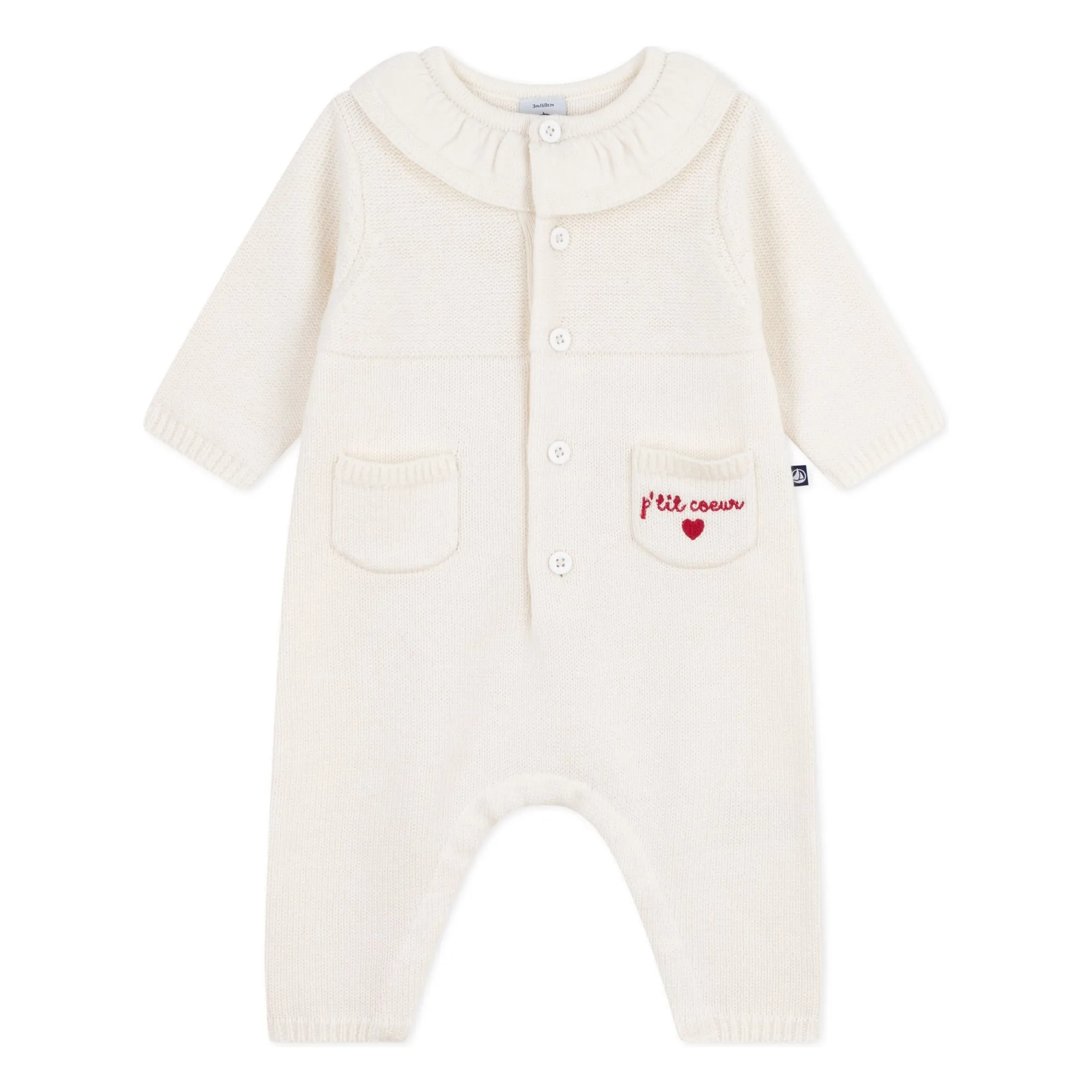 Petit Bateau Ecru P'tit Cœur Laine Fine Knit Jumpsuit