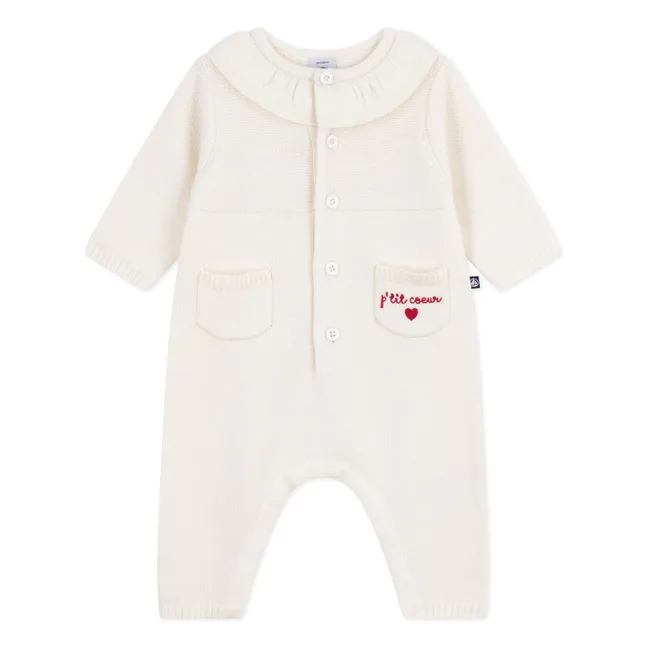 Tuta in maglia fine P'tit Cœur Laine | Ecru