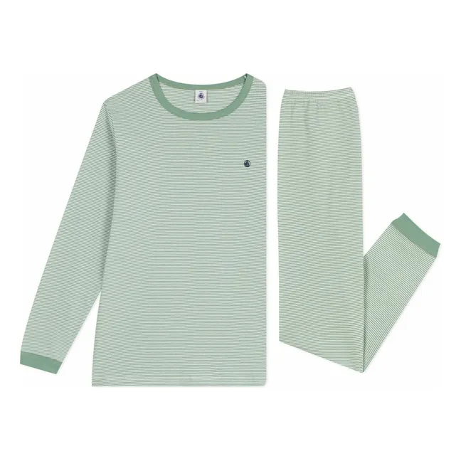 Pyjama Rayé Logo Coton Bio | Vert