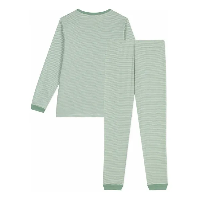 Pyjama Rayé Logo Coton Bio | Vert