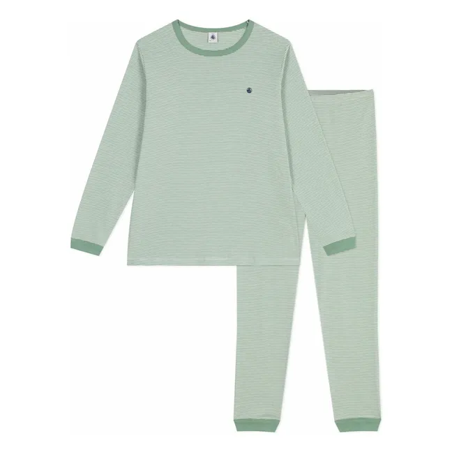 Pyjama Rayé Logo Coton Bio | Vert