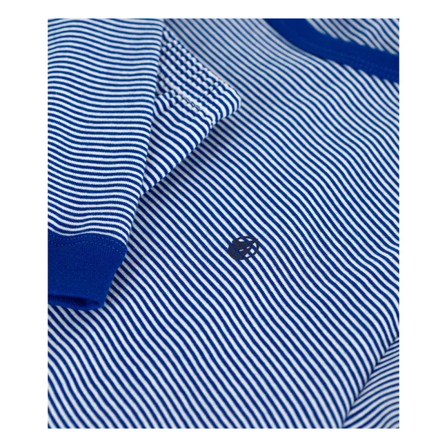 Gestreifter Pyjama aus Bio-Baumwolle mit Logo | Blau
