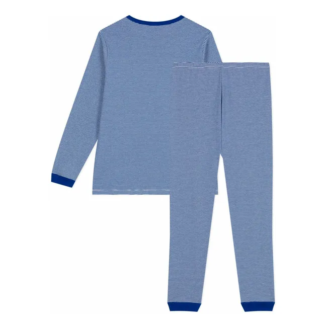 Gestreifter Pyjama aus Bio-Baumwolle mit Logo | Blau