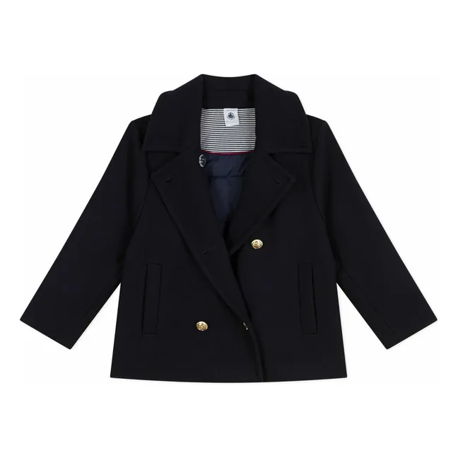 Double-breasted wool pea jacket | Midnight blue