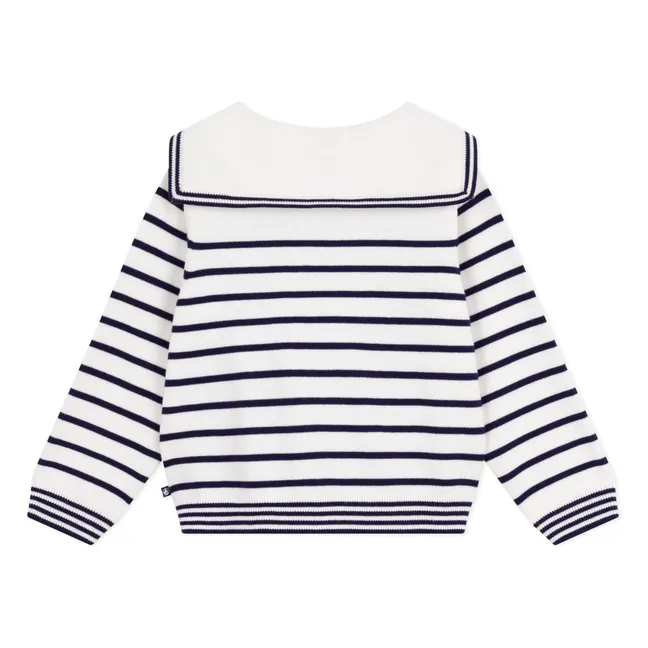 Jersey de algodón orgánico con cuello redondo a rayas | Blanco