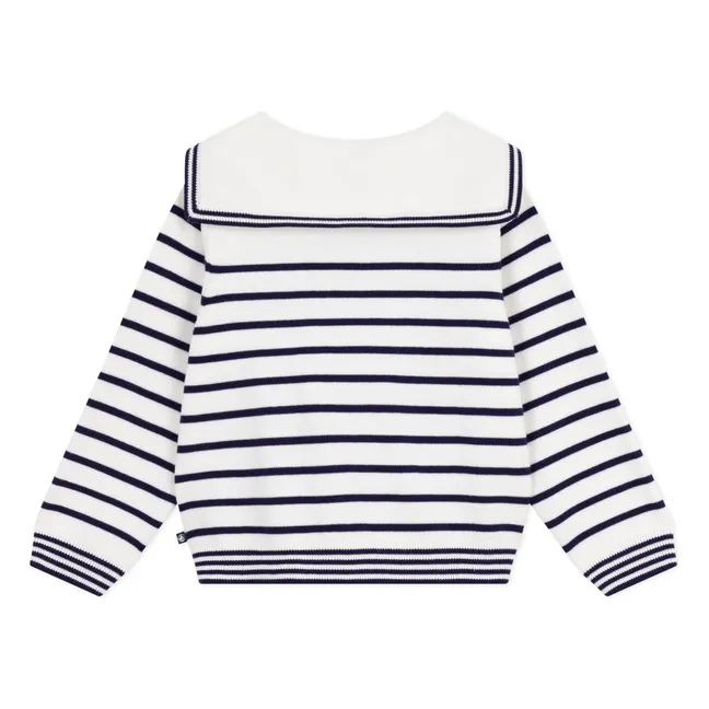 Organic cotton striped crewneck sweater | White
