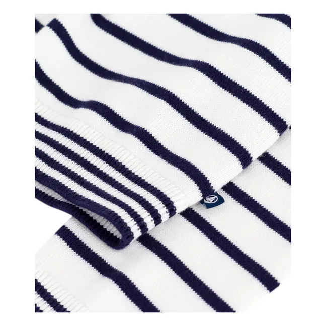 Jersey de algodón orgánico con cuello redondo a rayas | Blanco