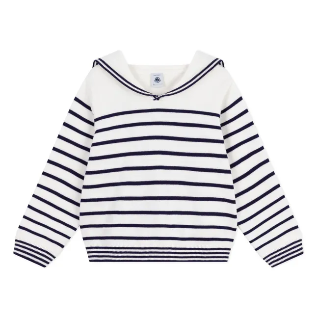 Organic cotton striped crewneck sweater | White