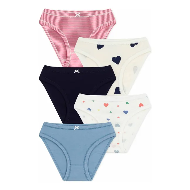 Set of 5 Organic Cotton Heart Panties | White