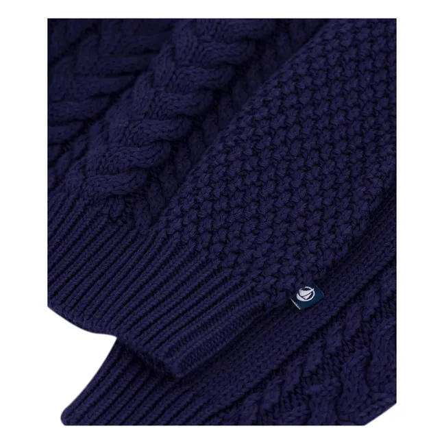 Pull Maille Torsadée Coton Bio | Bleu marine